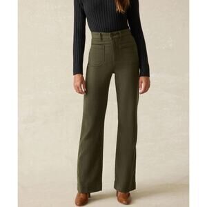 Faherty Stretch Terry Patch Pocket Wide Leg Pants Trouser Olive Green Sz 31 EUC